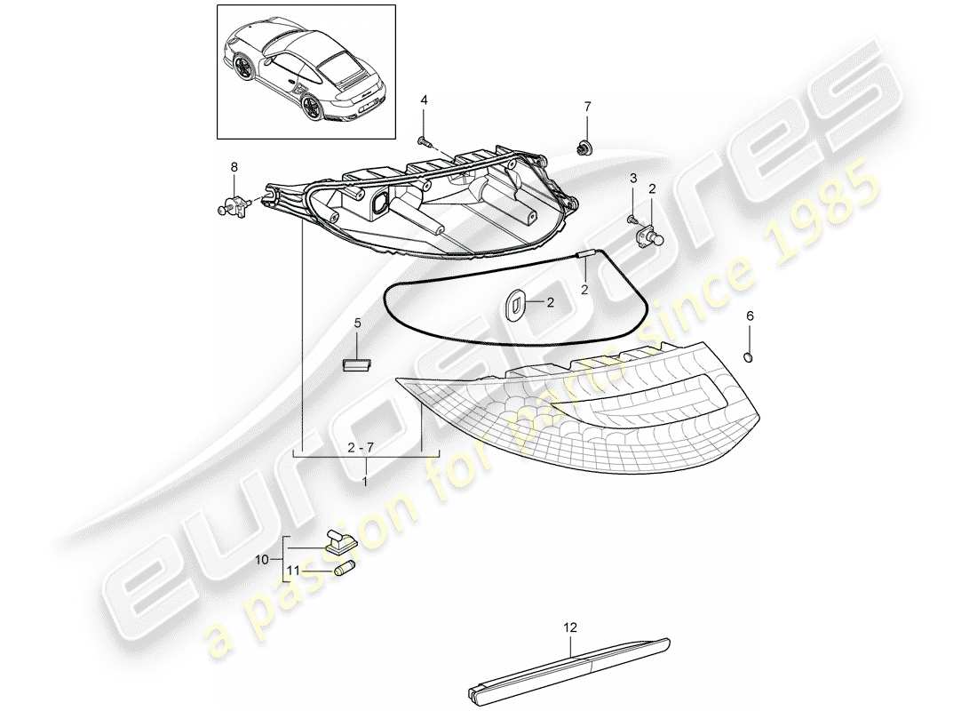 porsche 2013 (997-2 turbo / gt2 rs) schema delle parti luce posteriore