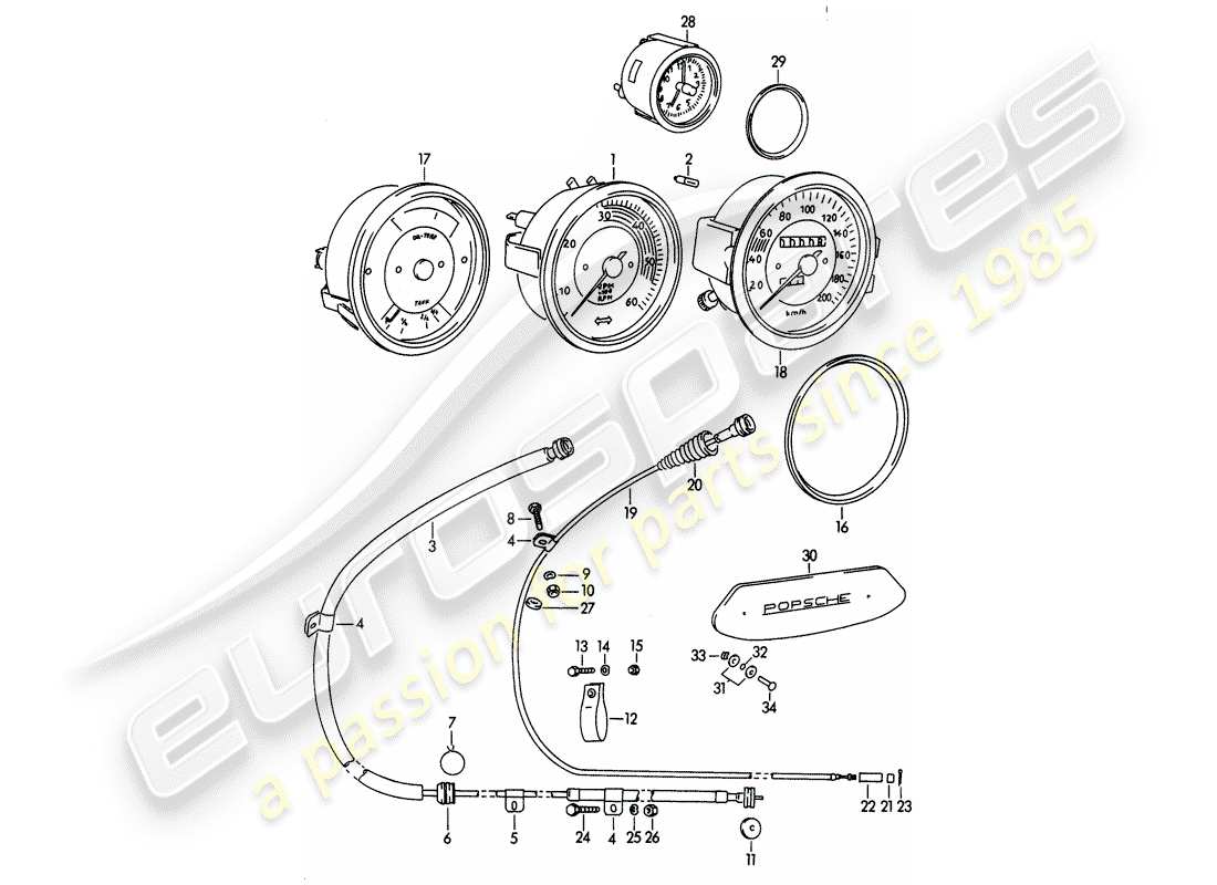 porsche 1965 (356b/356c) strumenti - meccanici diagramma delle parti