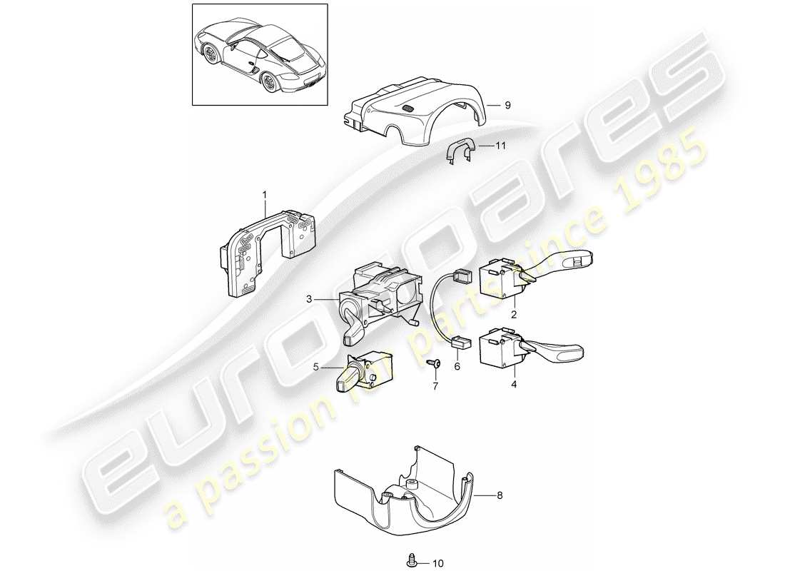 porsche 2012 (987 cayman) interruttore piantone sterzo diagramma delle parti