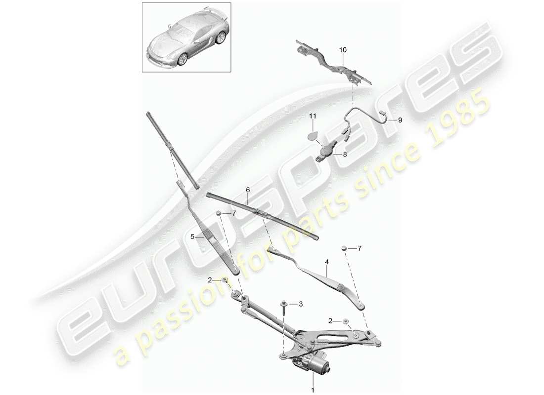 porsche 2016 (981 cayman gt4) sistema tergicristallo compl. diagramma delle parti