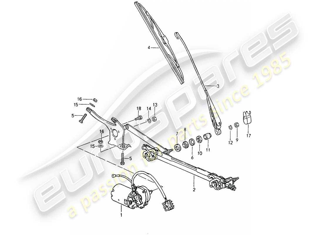 porsche 1990 (964) sistema tergicristallo diagramma delle parti
