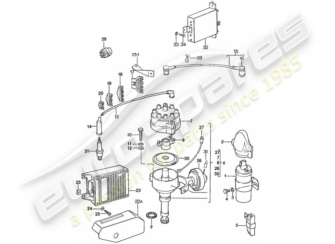 porsche 1985 (928) impianto elettrico motore - k-jetronic - l-jetronic diagramma delle parti