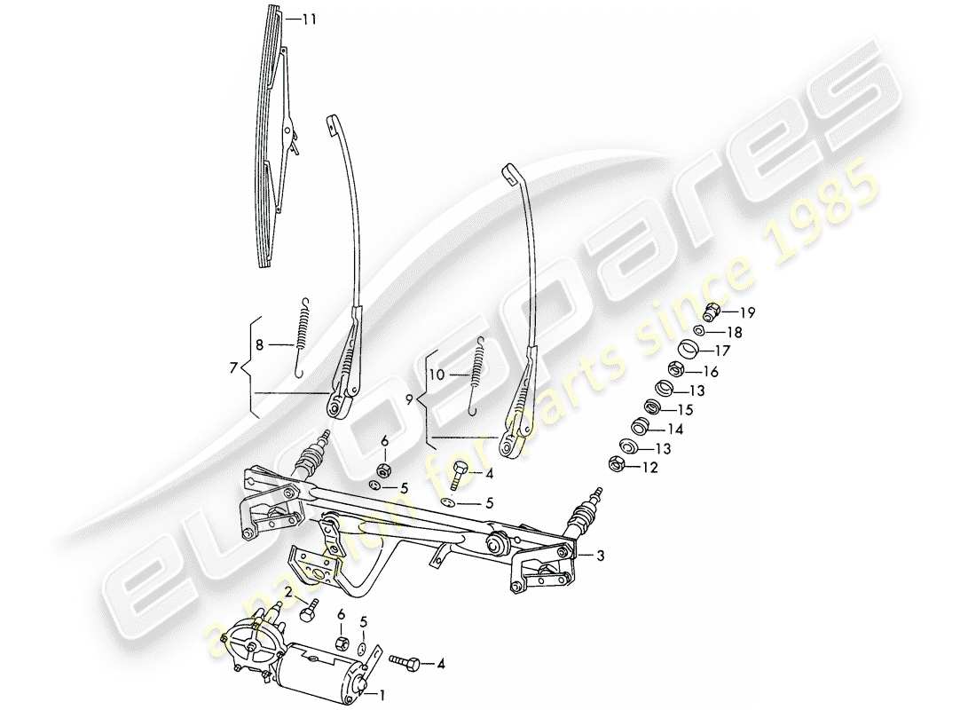 porsche 1967 (911/912) sistema tergicristallo diagramma delle parti