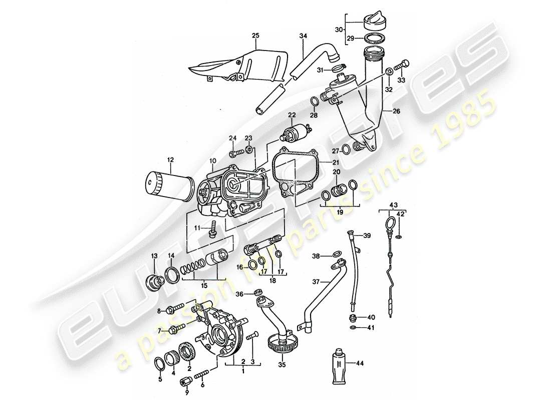 porsche 968 (1995) diagramma delle parti di lubrificazione del motore