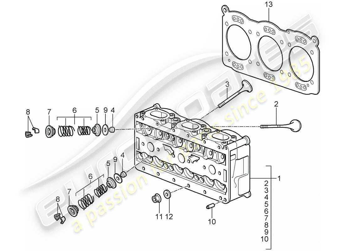 porsche 2008 (997-1 gt3) testata diagramma delle parti