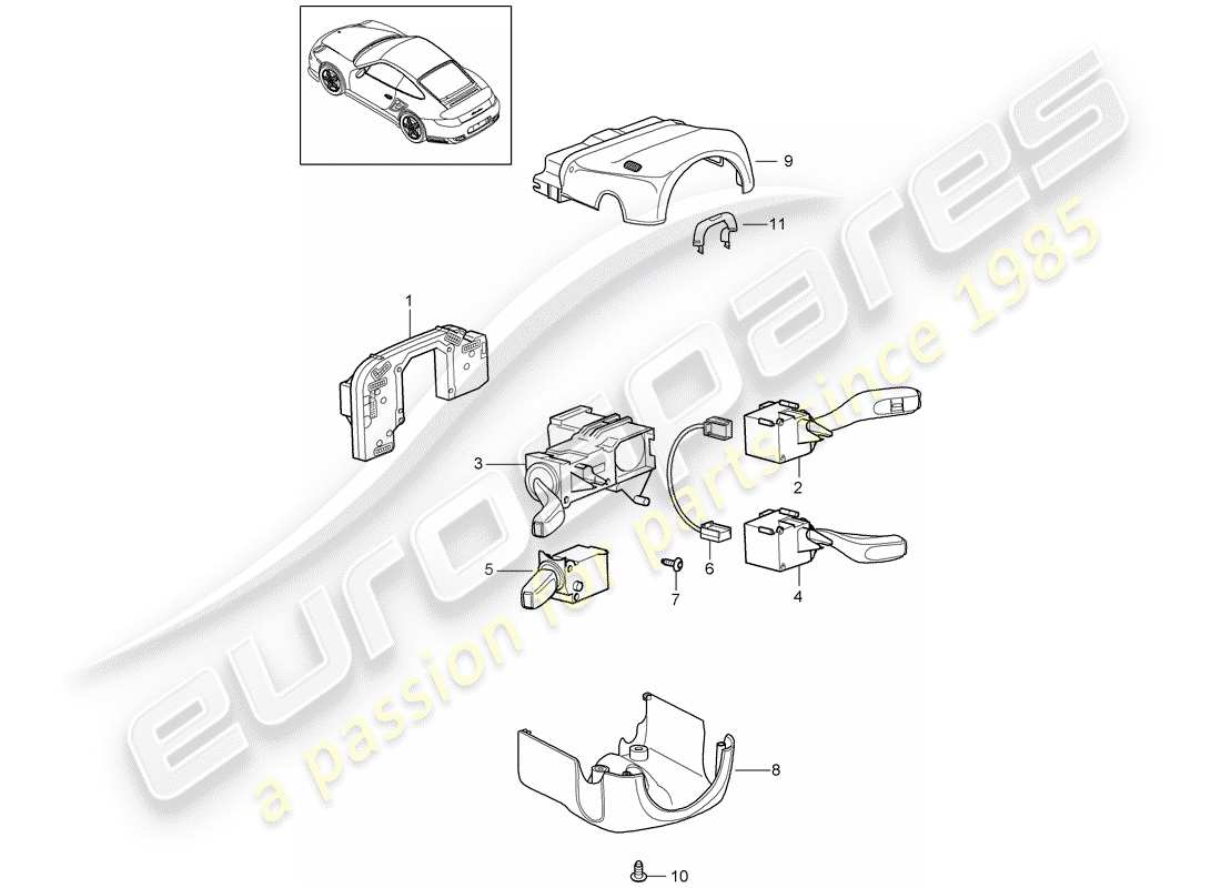 porsche 2013 (997-2 turbo / gt2 rs) interruttore piantone dello sterzo schema delle parti