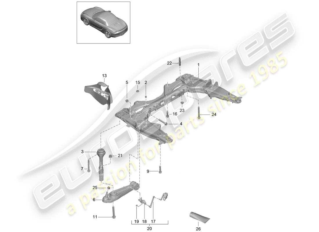 porsche 2015 (981 boxster) diagramma delle parti della traversa