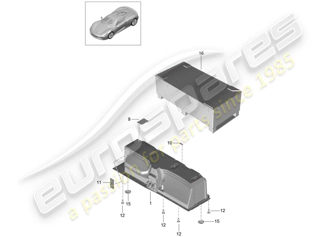 porsche 918 spyder (2015) diagramma delle parti della batteria