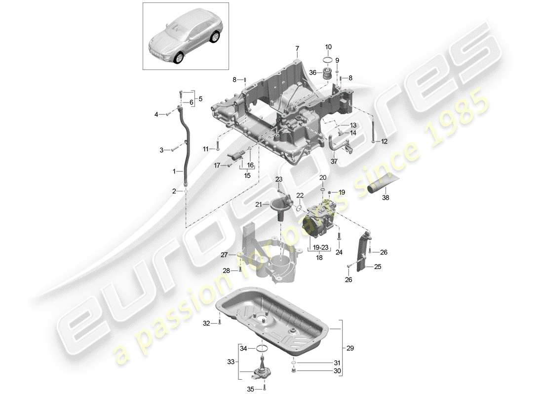 porsche 2016 (macan) schema delle parti dell'alloggiamento per conduzione dell'olio