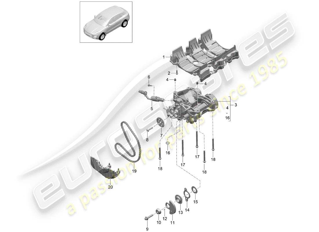 porsche 2016 (macan) piastra deflettore olio schema delle parti