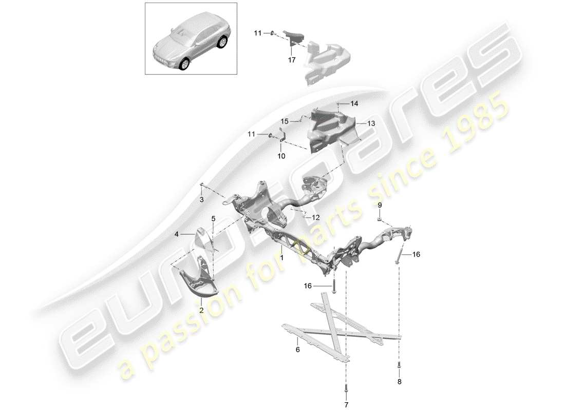 porsche 2016 (macan) diagramma delle parti del subtelaio