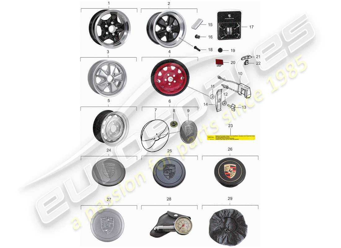 porsche 1974 (911) ruote diagramma delle parti