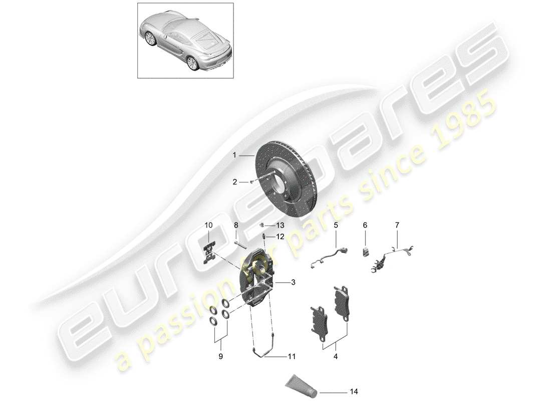 porsche 2016 (981 cayman gt4) schema delle parti freni a disco