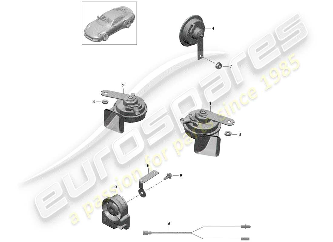 porsche 2016 (991-1 turbo) corno di fanfara diagramma delle parti