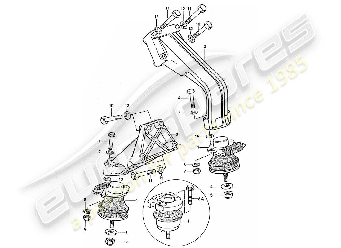 porsche 1990 (944) sospensione del motore diagramma delle parti
