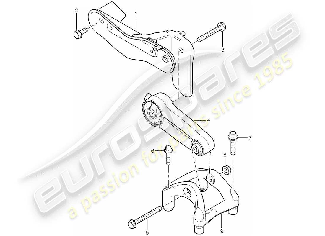 porsche 2005 (cayenne e1 9pa) paranco di sollevamento del motore diagramma delle parti