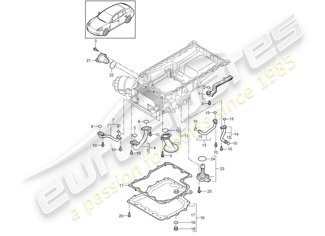 porsche 2010 (cayenne e1 9pa) coppa dell'olio del collettore di aspirazione diagramma delle parti