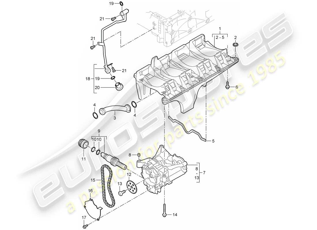 porsche 2010 (cayenne e1 9pa) deflettore olio diagramma delle parti