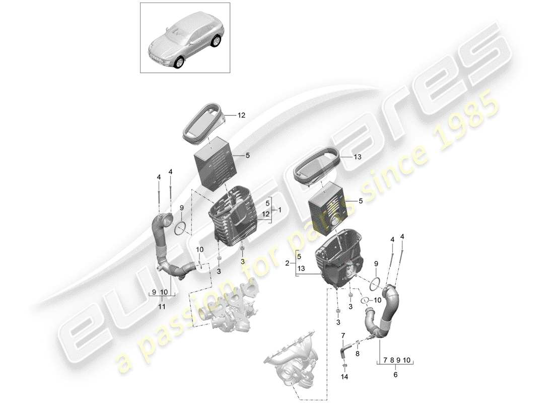 porsche 2016 (macan) filtro dell'aria con collegamento schema delle parti