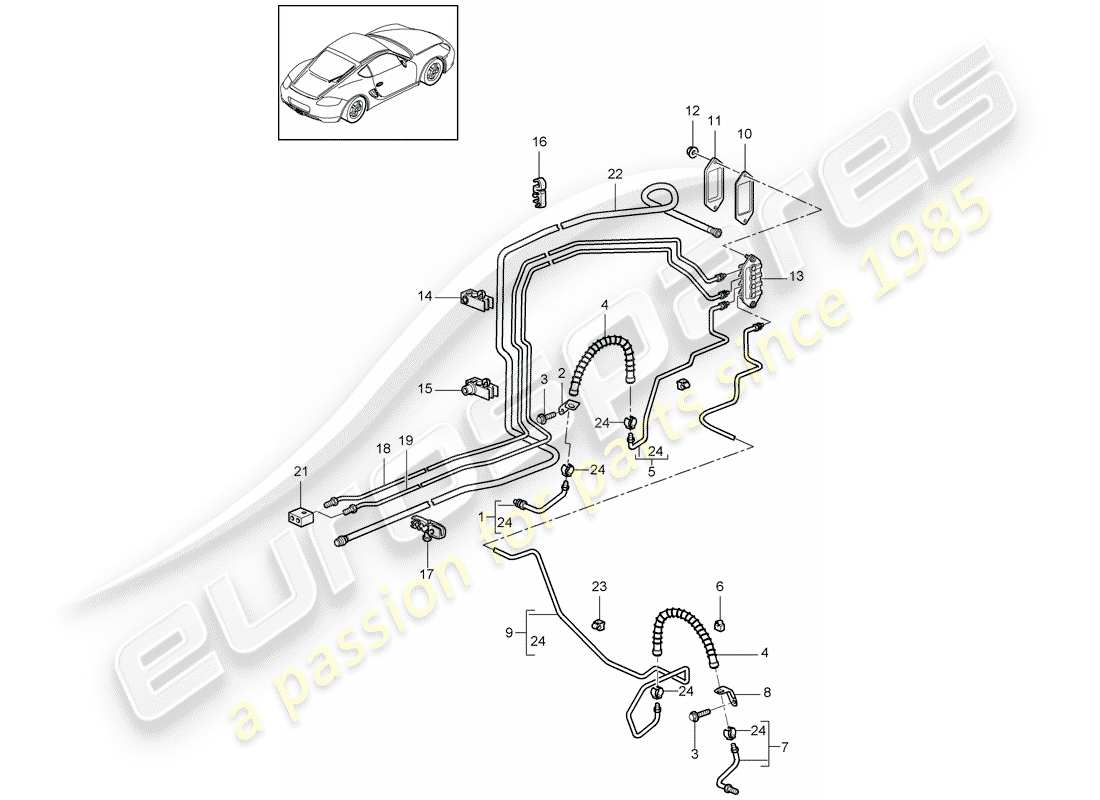 porsche 2012 (987 cayman) diagramma delle parti linea freno