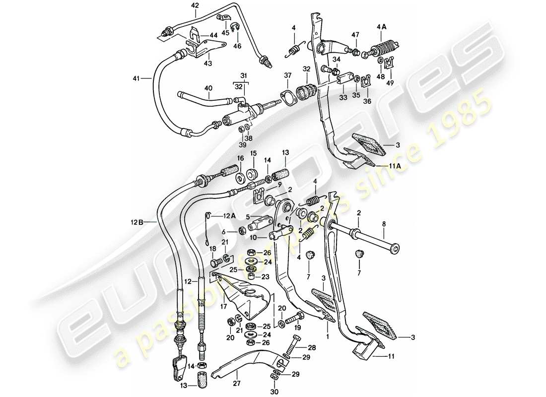 porsche 1978 (924) pedali freno e frizione - cluster diagramma delle parti