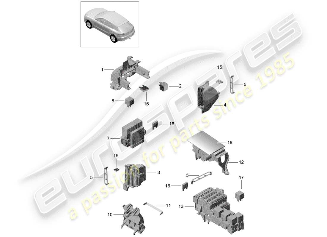 porsche 2016 (macan) scatola dei fusibili diagramma delle parti