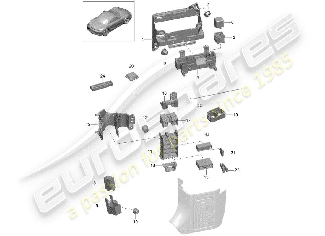 porsche 2015 (981 boxster) scatola fusibili/piastra rele' schema delle parti