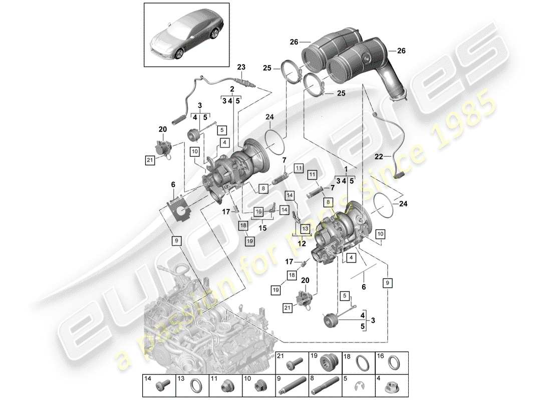 porsche 2020 (panamera 971-1) turbocompressore gas di scarico diagramma delle parti