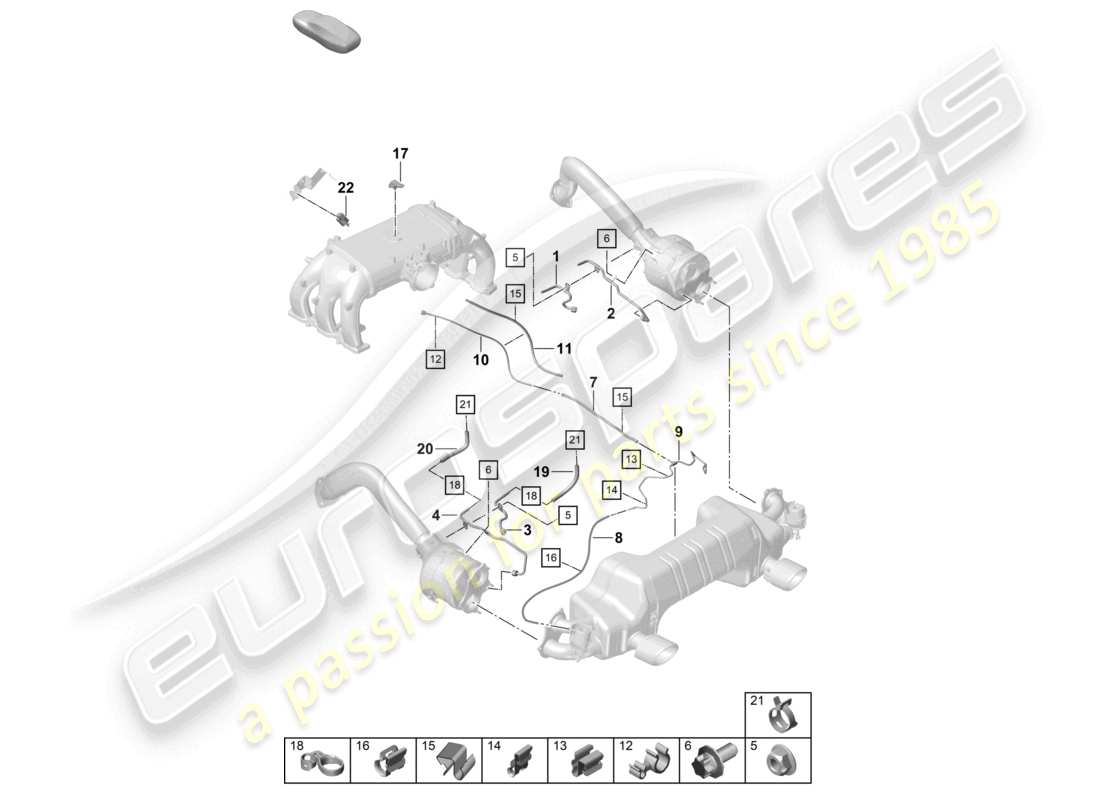 porsche 2019 (718 cayman) filtro antiparticolato per benzina centralina di controllo della valvola di scarico diagramma delle parti