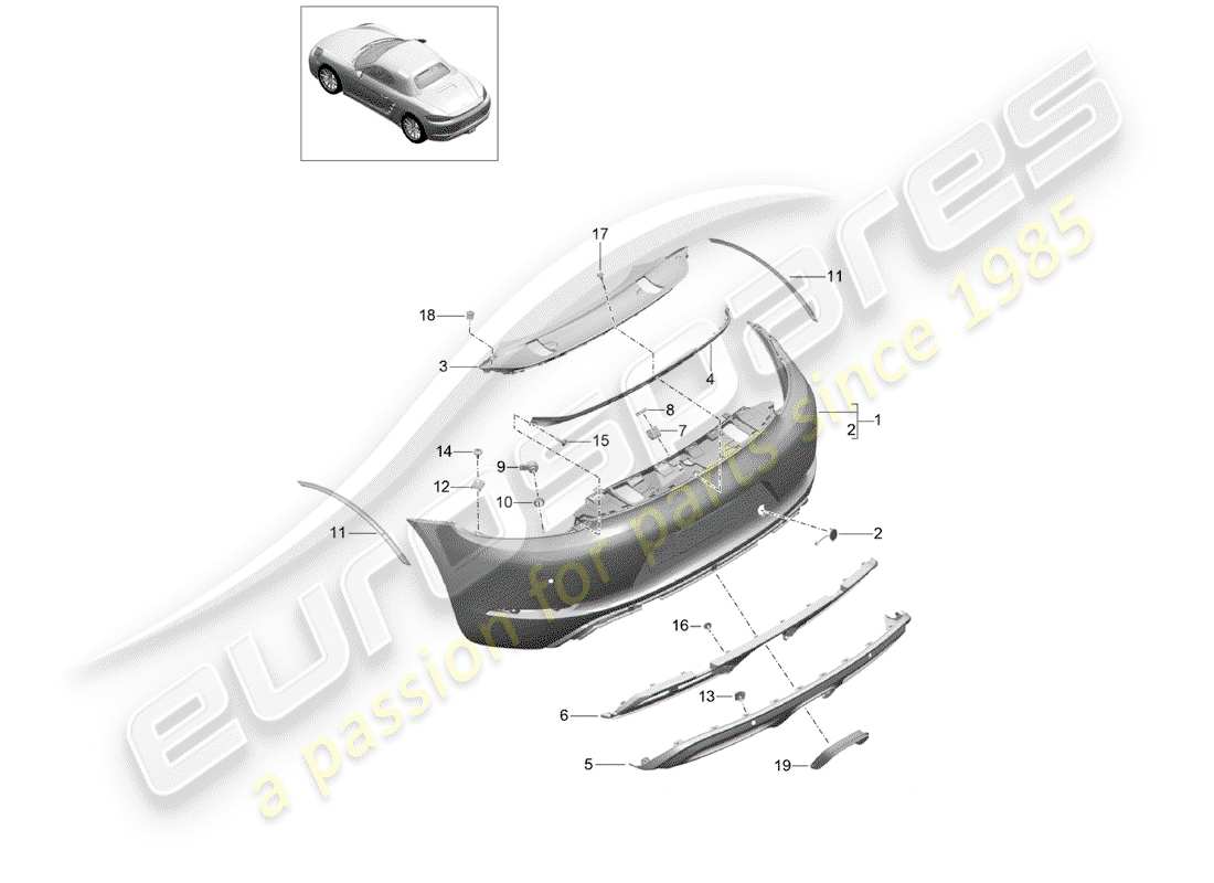 porsche 2017 (718 boxster) paraurti diagramma delle parti