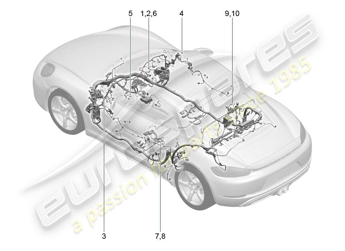 porsche 2020 (718 cayman) cablaggi diagramma delle parti