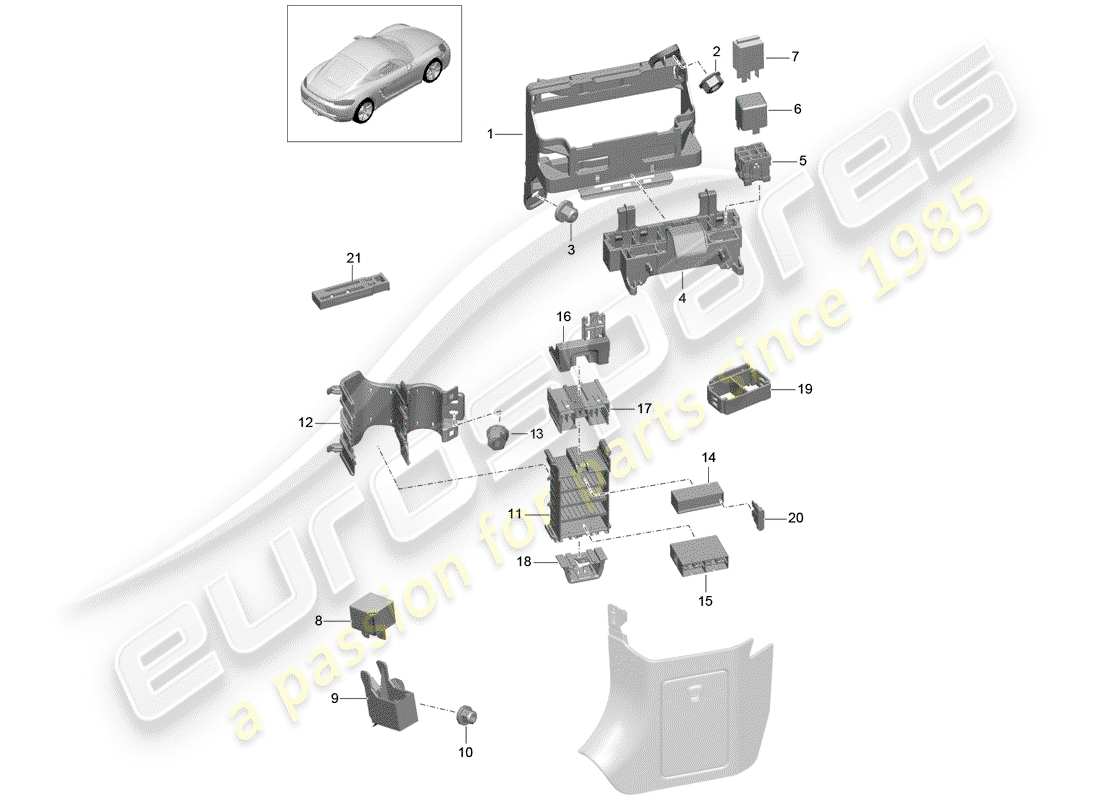 porsche 2017 (718 cayman) scatola dei fusibili/piastra relè diagramma delle parti