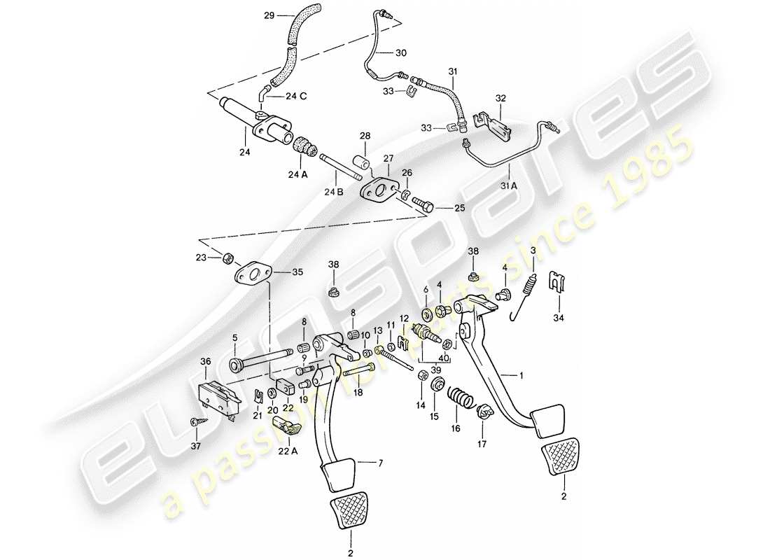 porsche 1987 (928) pedali diagramma delle parti