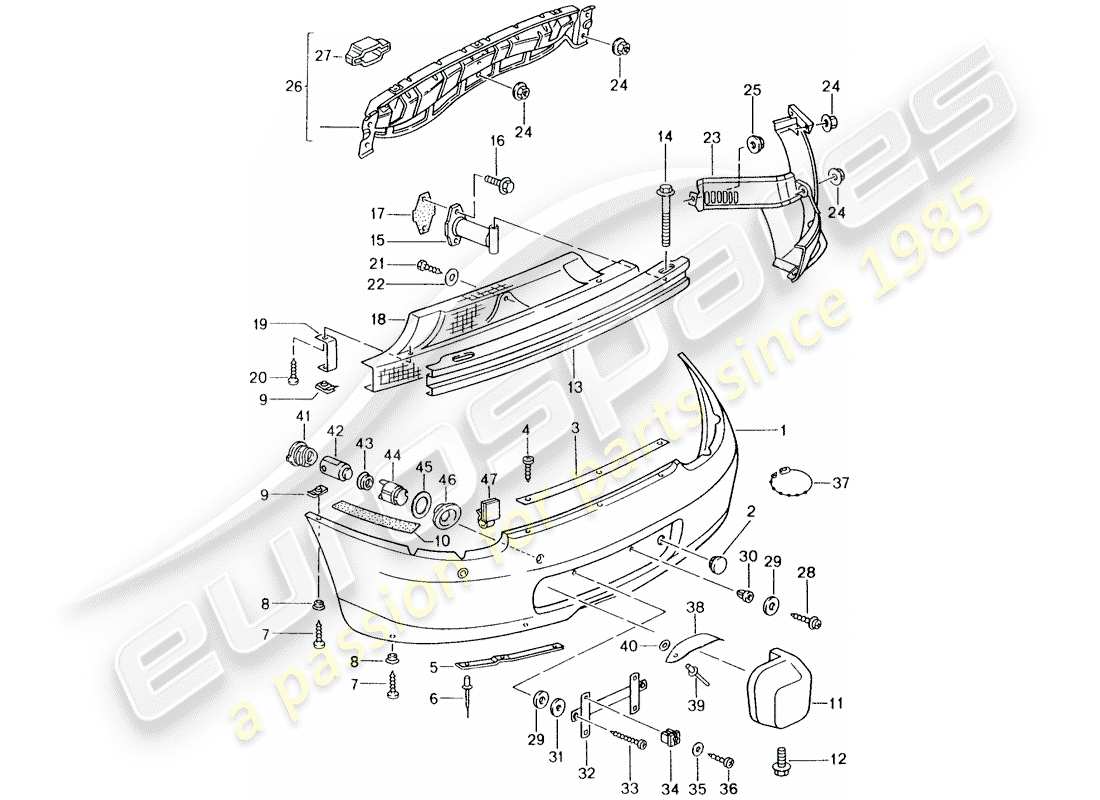 porsche 2001 (986 boxster) paraurti diagramma delle parti