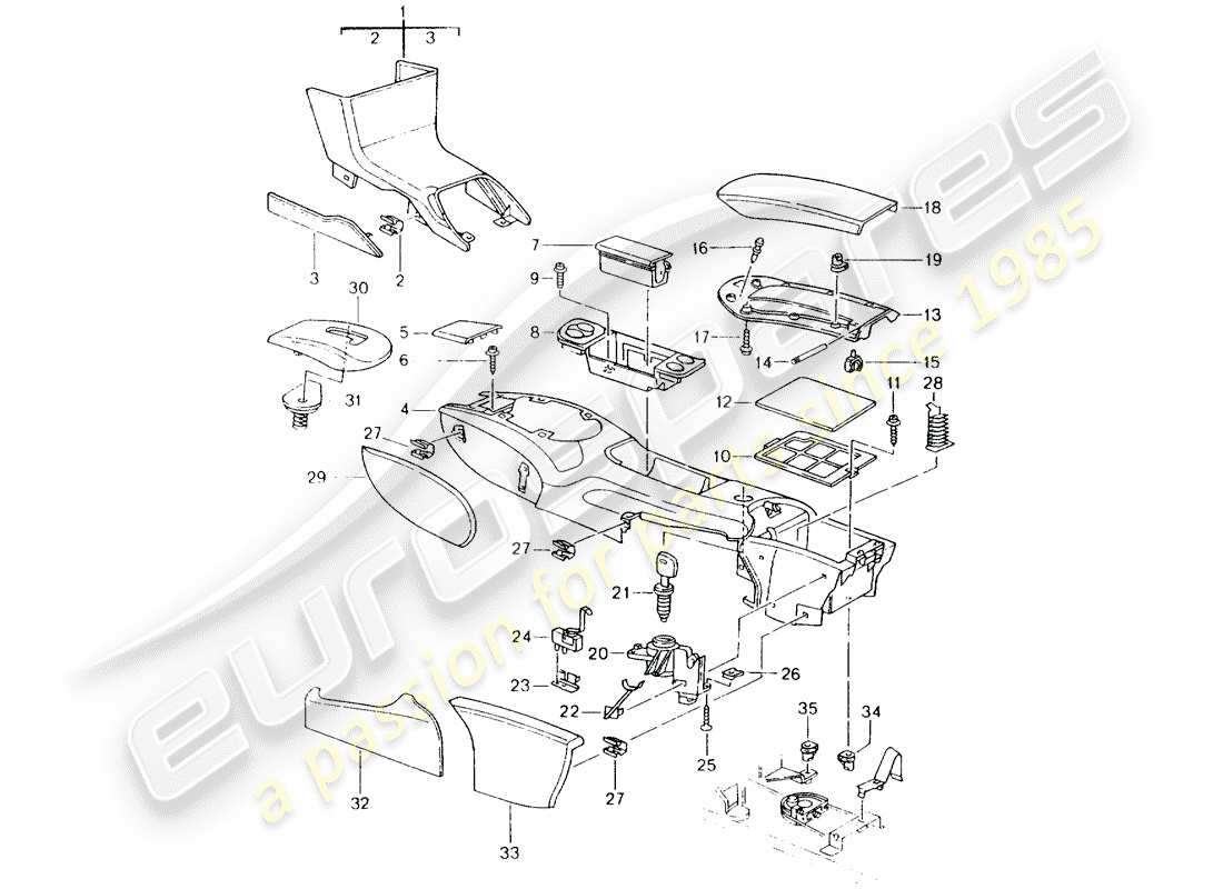 porsche 2001 (986 boxster) schema delle parti della console centrale