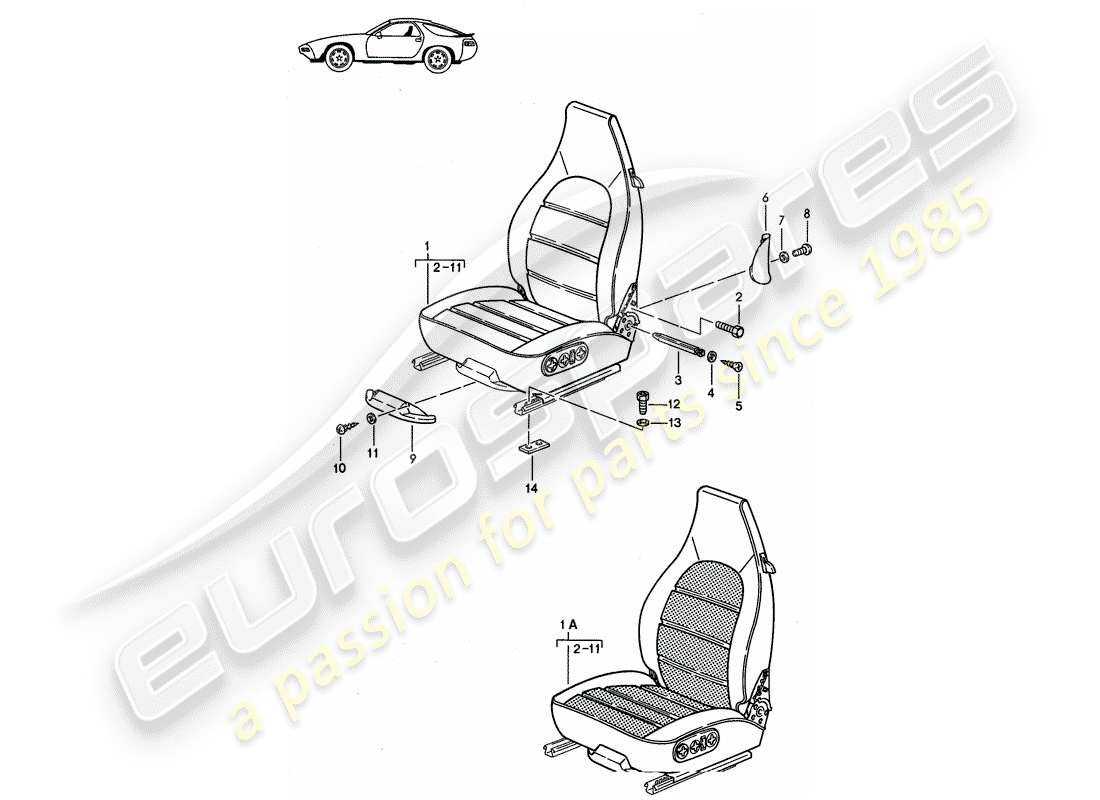 porsche seat 944/968/911/928 (1998) sedile anteriore - completo - d - mj 1985>> - mj 1986 schema delle parti