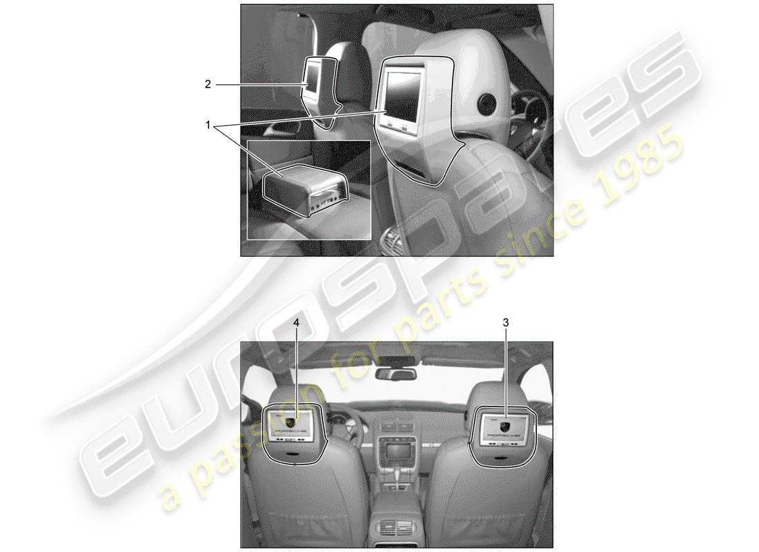 porsche 2014 (tequipment cayenne) sistema di intrattenimento dei sedili posteriori schema delle parti
