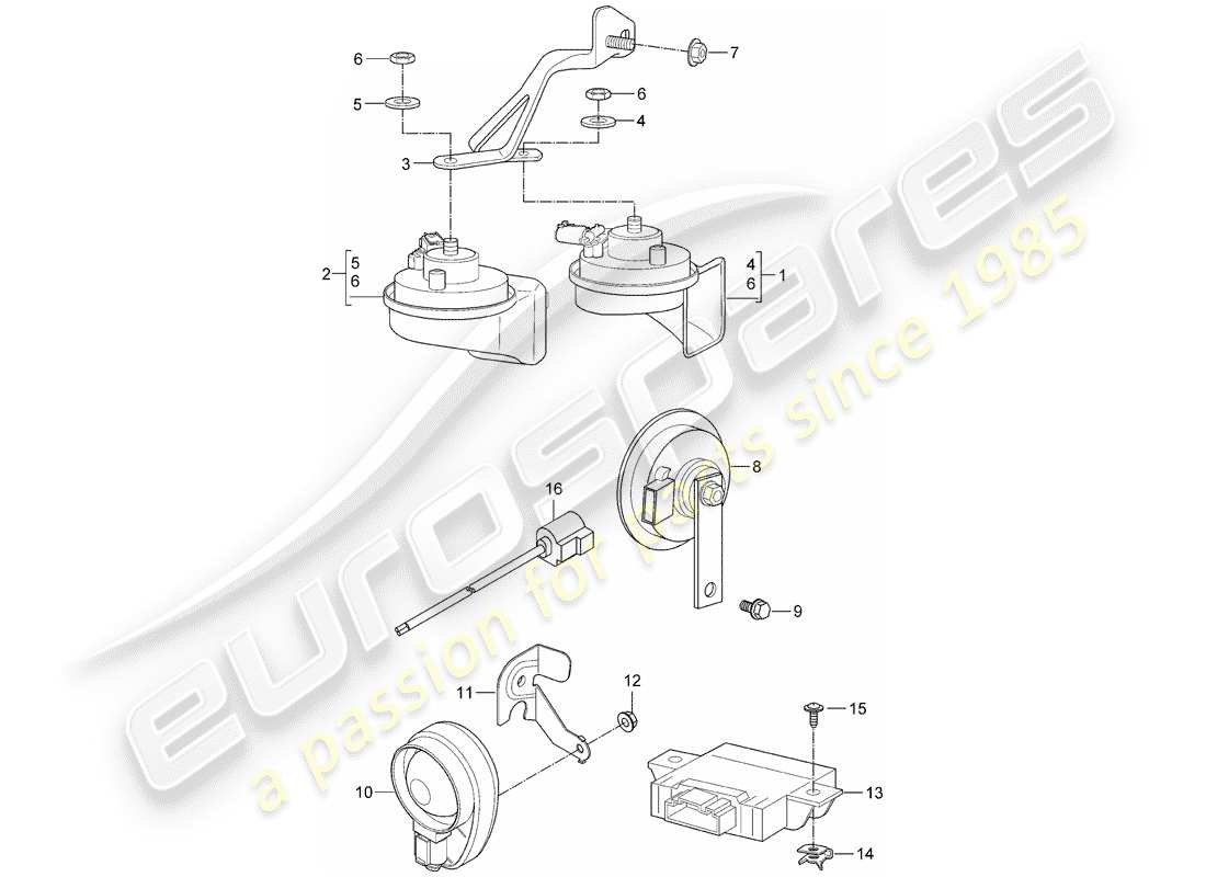 porsche 2007 (997-1) corno di fanfara diagramma delle parti