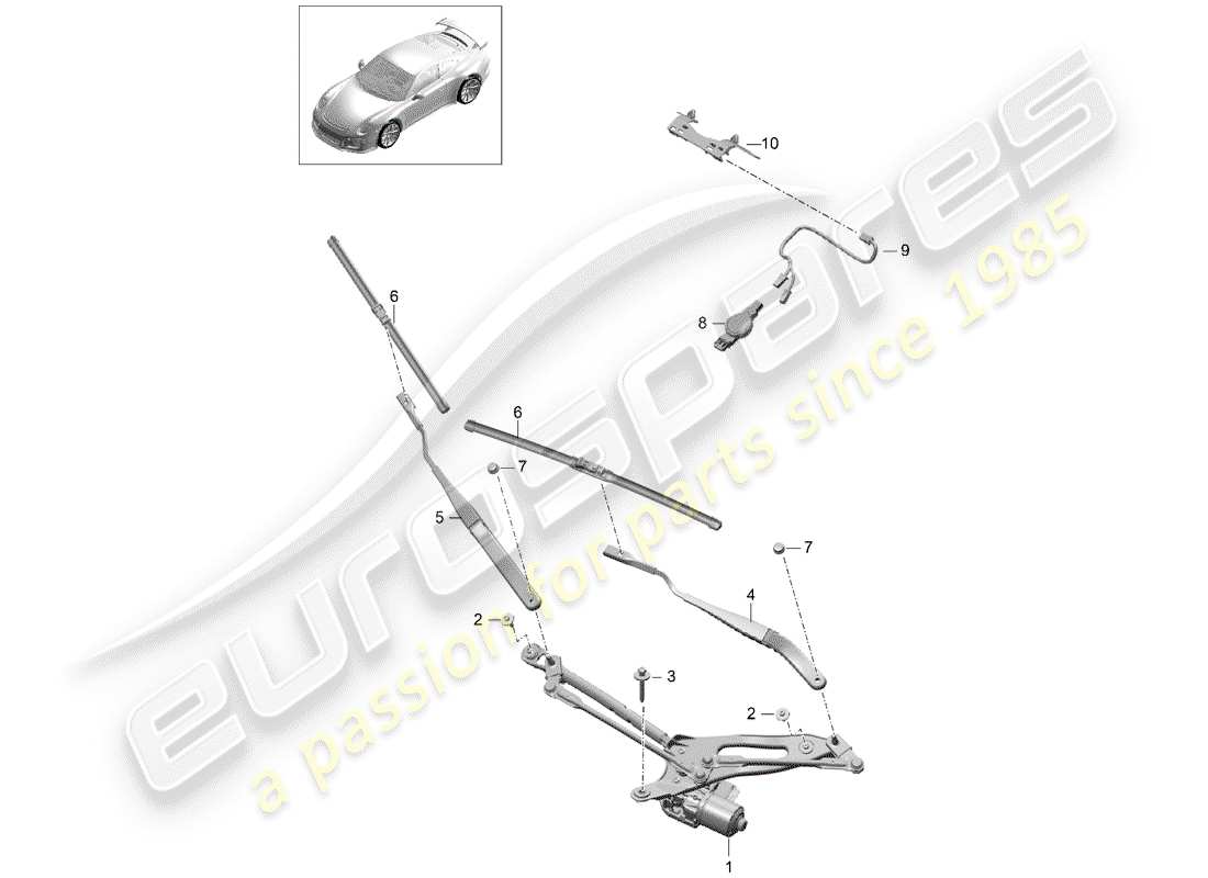 porsche 2015 (991-1 r/gt3/rs) sistema tergicristallo compl. diagramma delle parti