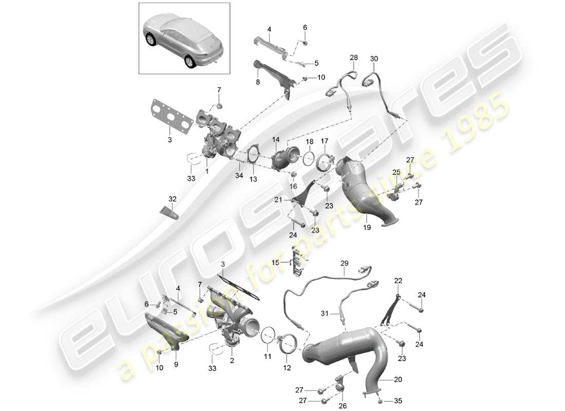 porsche 2016 (macan) diagramma delle parti del sistema di scarico