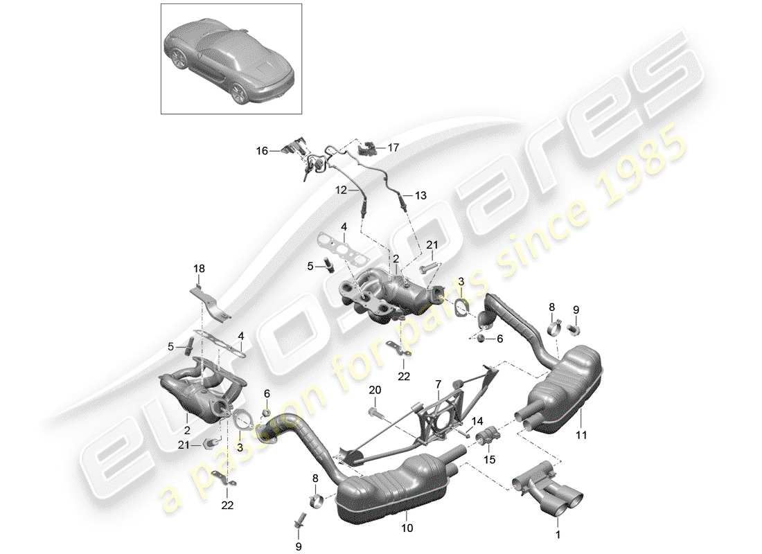 porsche 2015 (981 boxster) impianto di scarico diagramma delle parti