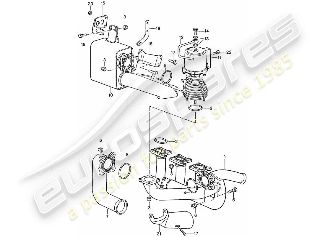 porsche 1988 (959) impianto di scarico diagramma delle parti
