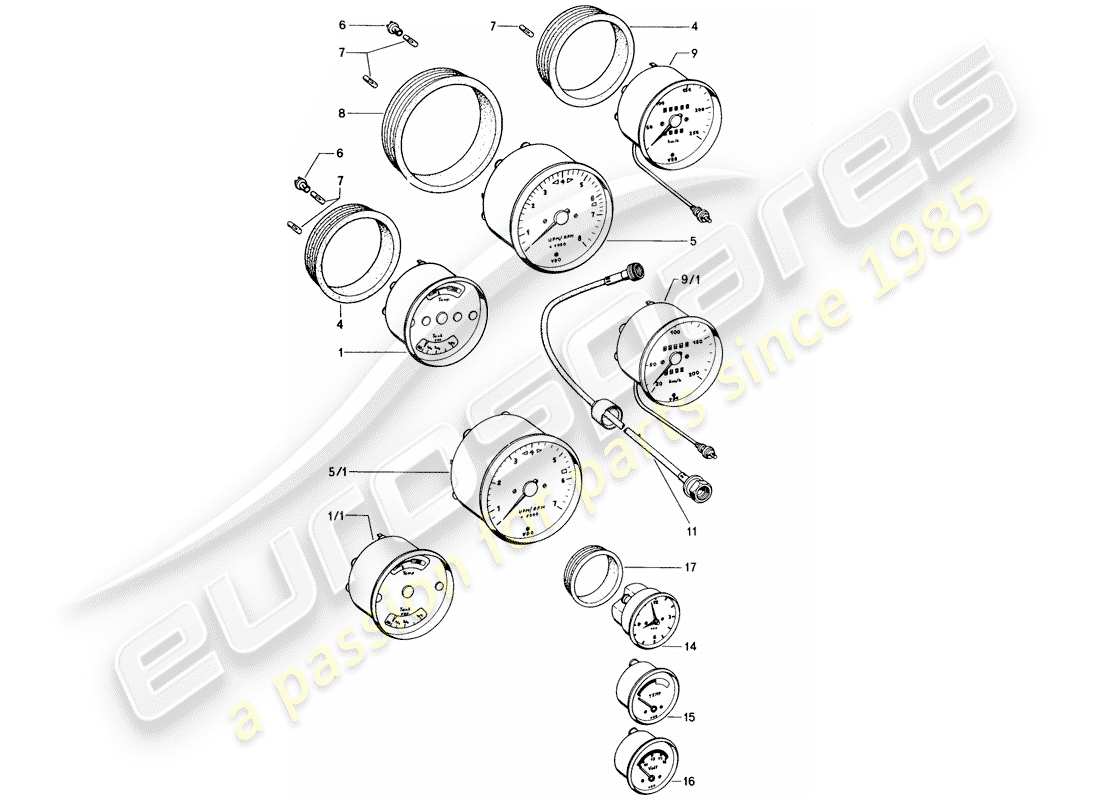 porsche 1972 (914) strumenti diagramma delle parti