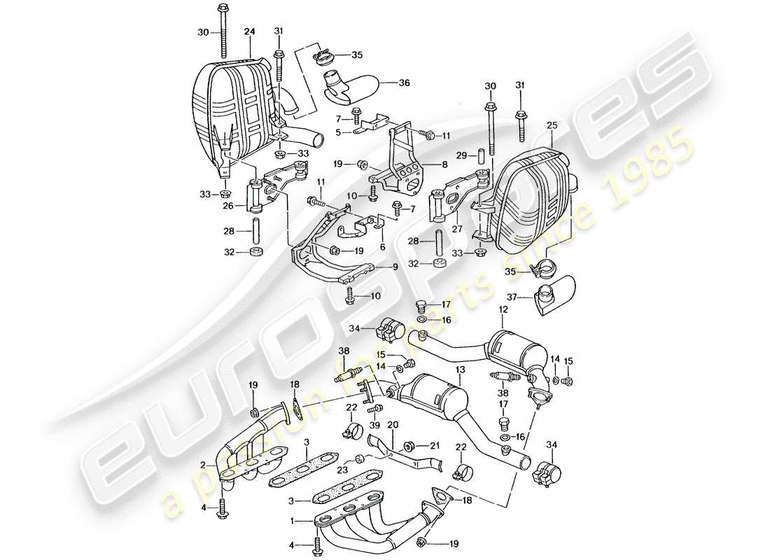 porsche 2002 (996 gt3) impianto di scarico diagramma delle parti