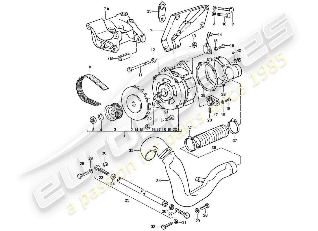 porsche 1986 (944) alternatore - con: - fissaggi schema delle parti
