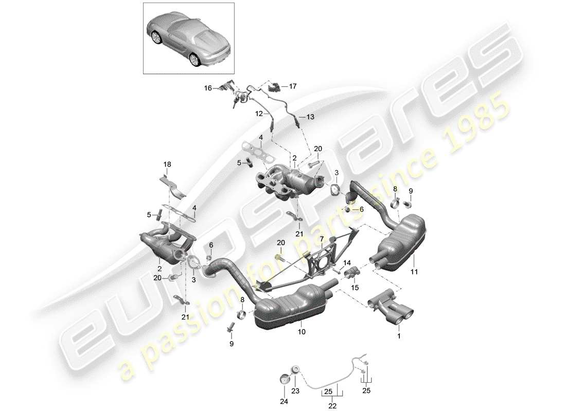 porsche 2016 (981 boxster spyder) impianto di scarico diagramma delle parti