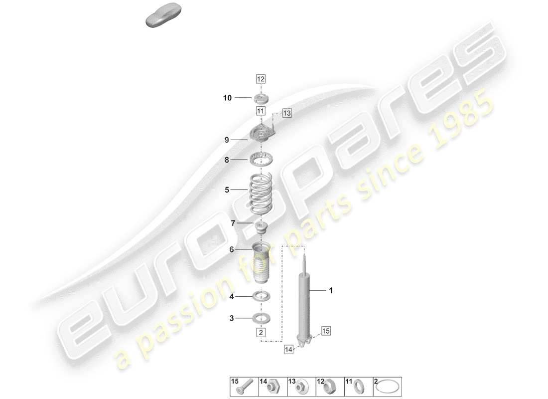 porsche 2020 (992-1) montante di sospensione completo diagramma delle parti