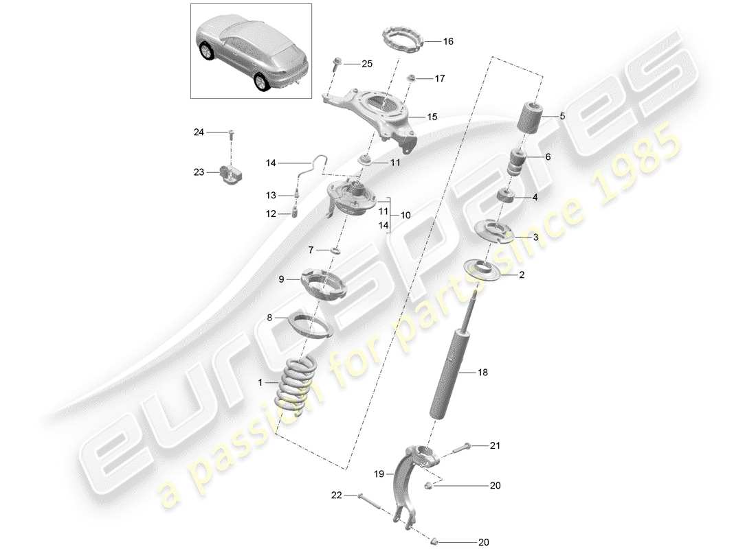 porsche 2016 (macan) sospensione a molla in acciaio diagramma delle parti