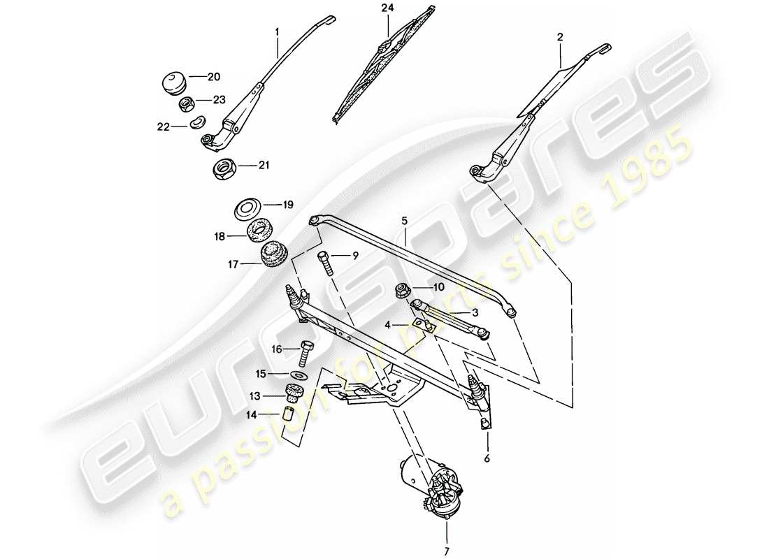 porsche 1986 (944) sistema tergicristallo - vedi tpi - gr.9 , nr.8 , 07/94 - vedi tpi - gr.9 ,nr.13, 05/97 diagramma delle parti