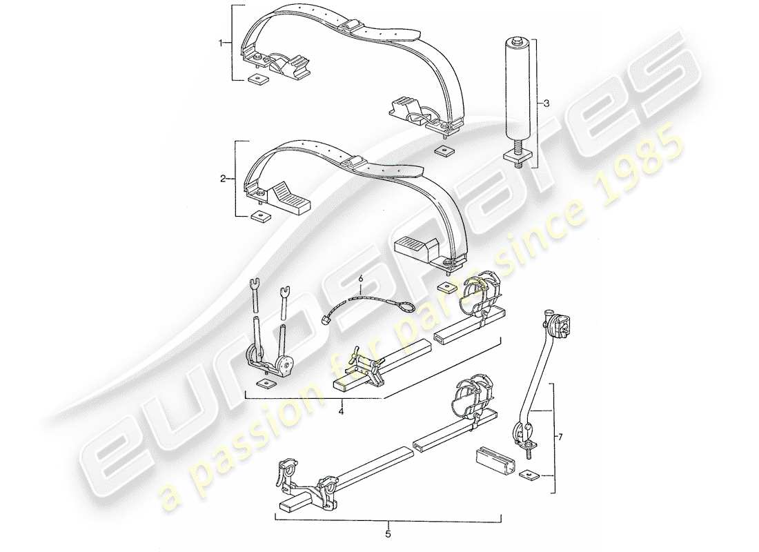 porsche 1987 (928) sistema di trasporto sul tetto diagramma delle parti